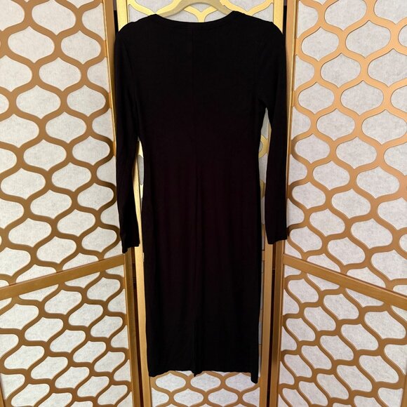 Marine Layer Size M Black Lexi Rib Long Sleeve Scoop Neck Midi Bodycon Dress - Picture 15 of 16